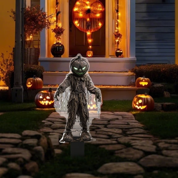 Haunted Hill Farm Life-Size Scary Talking Scarecrow Halloween Animatronic with Motion and Touch Activated Lights and Sound, Poseable, Battery Operated Indoor or Covered Outdoor Halloween Decorations