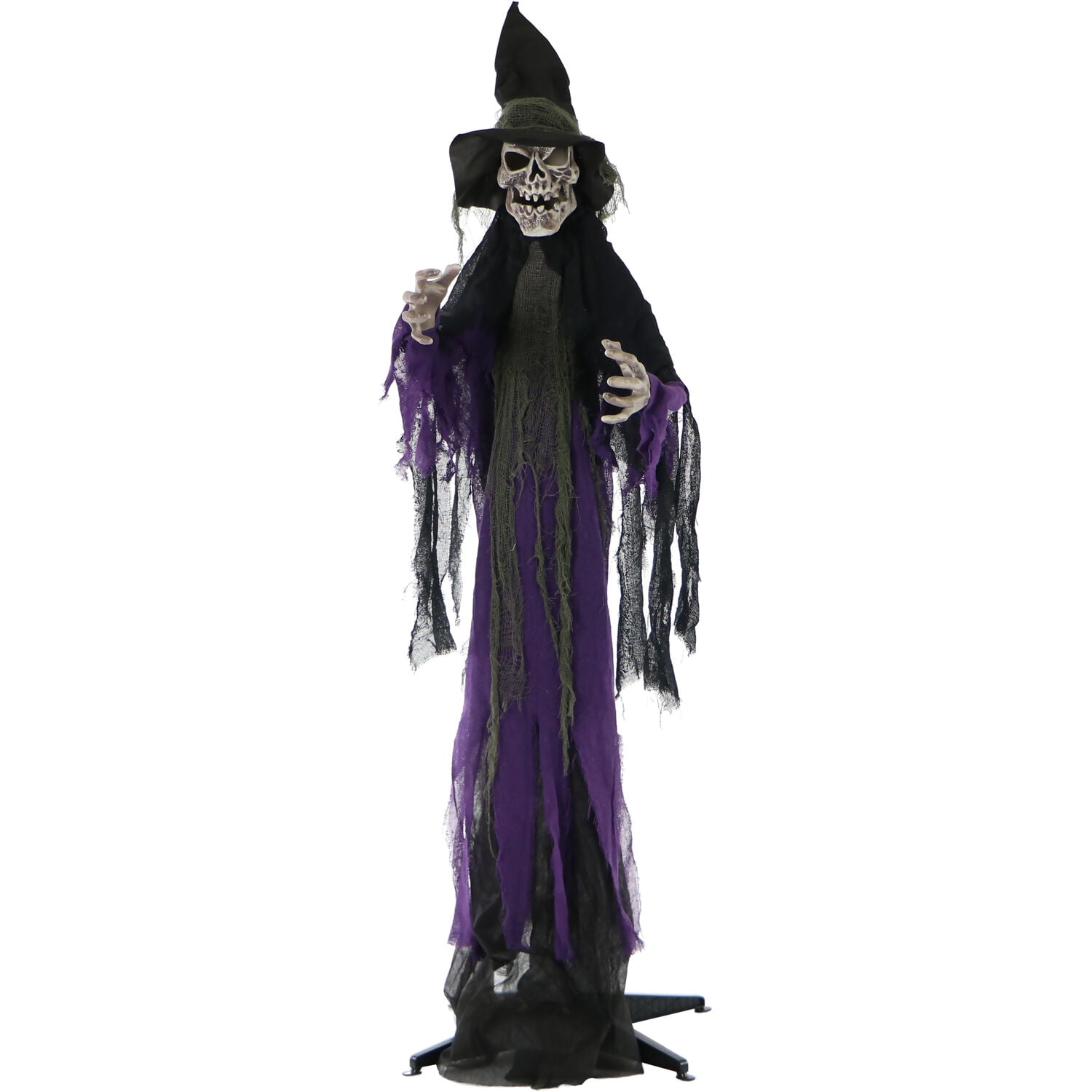 Haunted Hill Farm Life-Size Skeleton Witch Prop w/ 6-Function Multi-Color Light, Multicolor