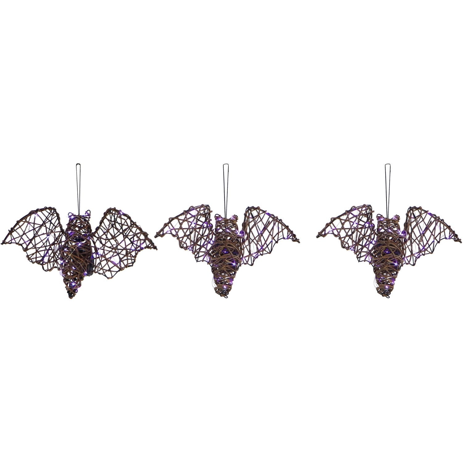 Haunted Hill Farm Prelit Set of 3 Natural Bats Halloween Decoration, HHWOOD3BAT-1BR