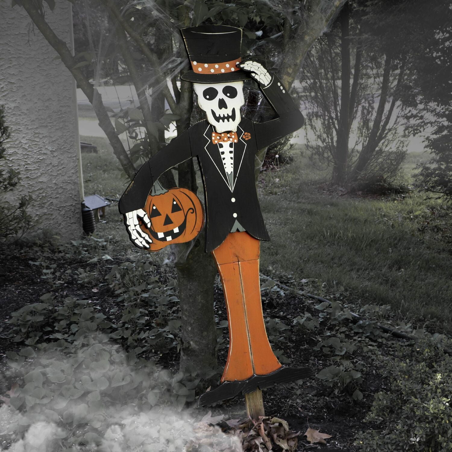 Haunted Hill Farm 3.8 ft Skeleton Wooden Halloween Sign, HHWOODSKL-0BL