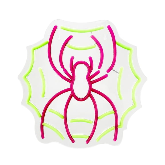 Haunted Hill Farm Wall Halloween Decoration Spider with Web Neon Pink & Green 0.9-Ft.