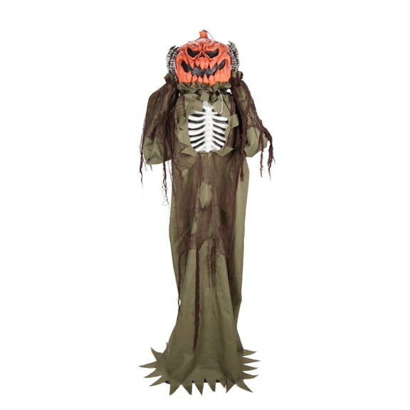 Haunted Hill Farm White LED Battery-Powered Pop-Up Head Pumpkin Man Halloween Animatronic 5.7-ft.