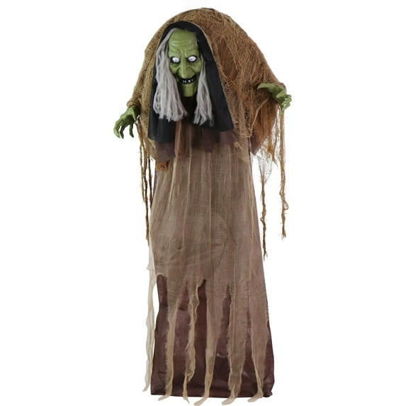 Haunted Hill Farm 4.9 ft Witch Animatronic with Lights and Sound, HHWITCH-41FLSA