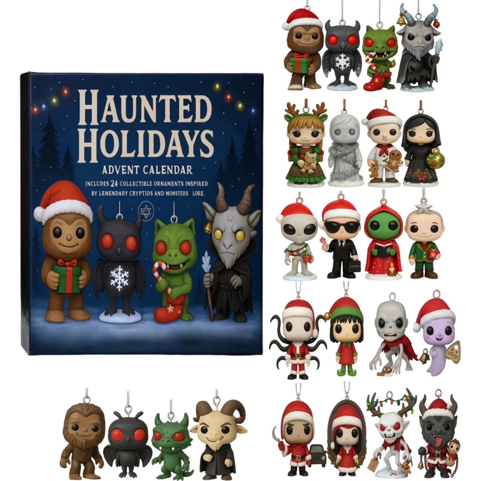 Haunted Holidays 2025 Advent Calendar, 24 Days Christmas Countdown Calendars With 24 Cryptids & Monsters Ornaments - Gifts for Monster Lovers Fans