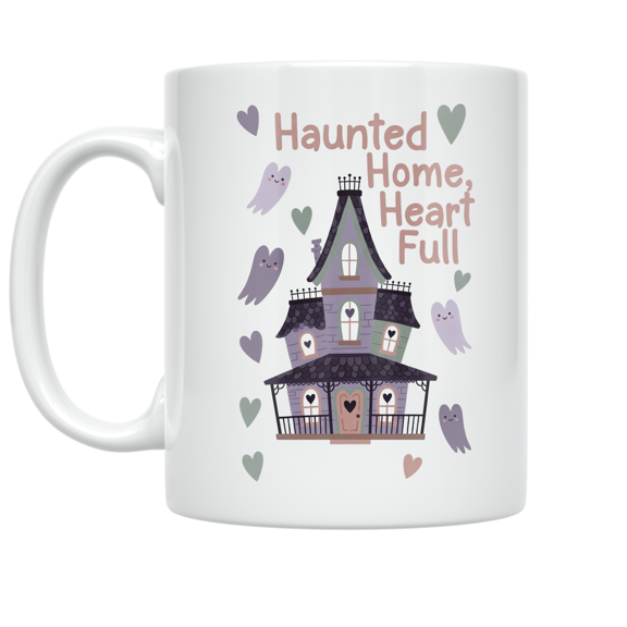 Haunted Home Heart Full Design - Spooky Season Enthusiast - 11 oz Ceramic Coffee Mug
