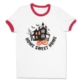 thumbnail image 1 of Haunted Home Sweet Home Ringer Tee Shirt Unisex Small White/Red, 1 of 5