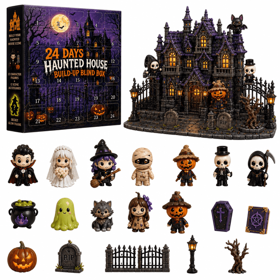 Haunted House Advent Calendar 2026 – 24 Day Halloween Countdown with Spooky Mini Figures, Creepy Tabletop Decorations & Haunted Party Supplies for Home Display