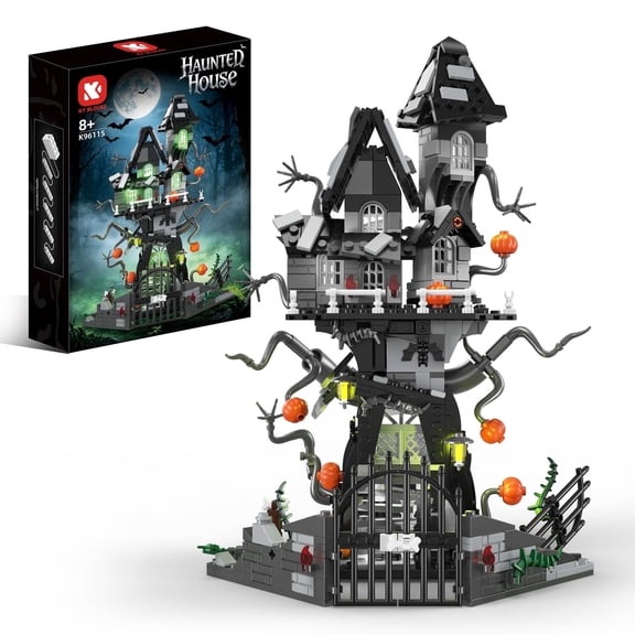 Haunted House Building Set with LED Light, Vampire Castle Building Kit, Before Halloween Haunted Mansion Model Toy for Movie Fans Adults Kids, 600+ PCS