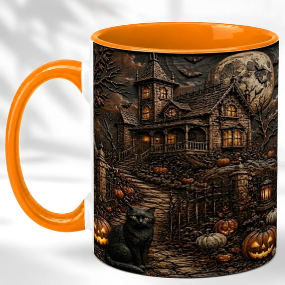 Haunted House Coffee Mug, Full Moon Mug, Ceramic 11 oz
