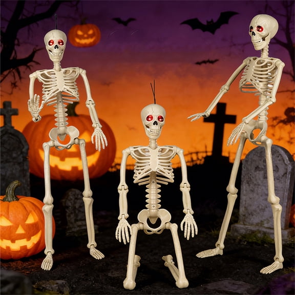 Haunted House Decor, Light Up 36 Inch Plastic Full Size Skeleton, Creepy Halloween Decorations for Halloween Graveyard Decorations, Halloween Decorations for Home, Halloween Party