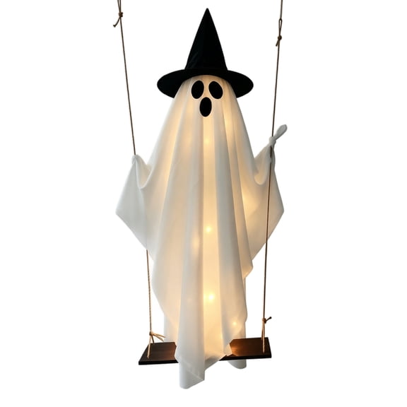 Haunted House Decorations, Witch Ghost Swing Light 4 Color Changing Hanging Ghost With Remote Control Spooky Flying Ghost Yard Tree Window Haunted House Outdoor Holiday Party Props Decor, B