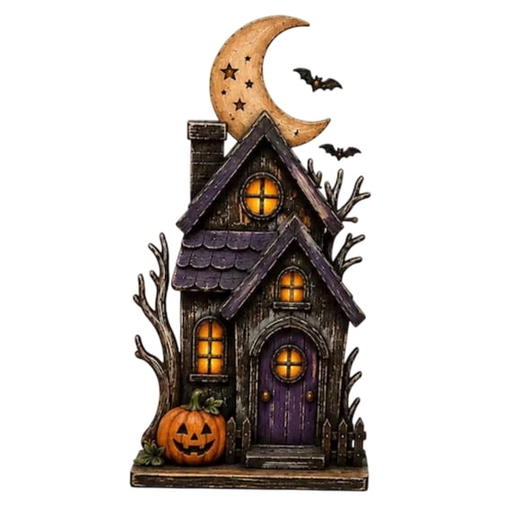 Haunted House Figurine Halloween Resin Village Decoration Tabletop Mantel Shelf Indoor Fall Gothic Home Decor A