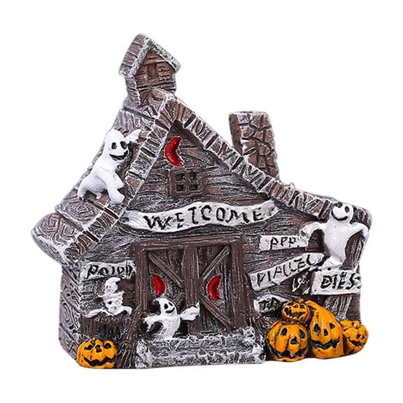 Haunted House Figurine Set with Bat, Ghost, Pumpkin for Halloween Decorations - Indoor/Outdoor Party Decor - Modern Style Miniature Collectibles