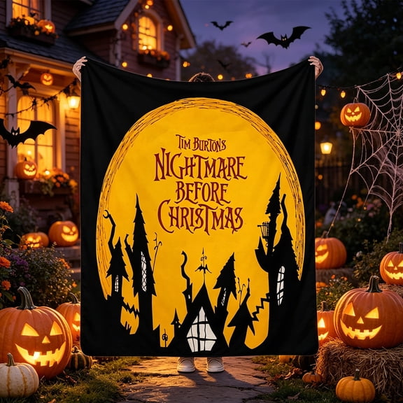 Haunted House Flannel Throw Blanket, Halloween Nap Blanket for Sofa Bedroom Office