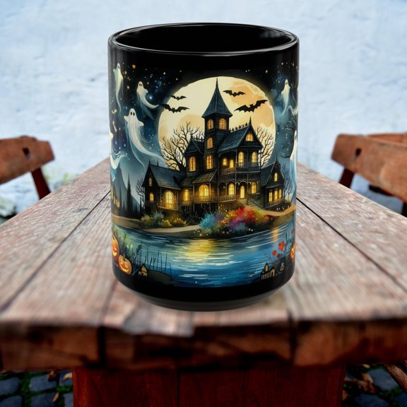 Haunted House Full Moon Coffee Mug Spooky Witchy Cup Unique Halloween Gift Style Halloween