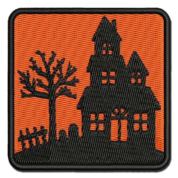 Haunted House Halloween Applique Multi-Color Embroidered Iron-On Patch - 2.0 Inch Mini