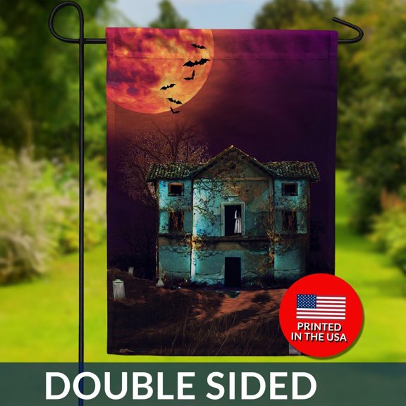 Haunted House Halloween Flag Spooky Cemetery Decor Double Sided