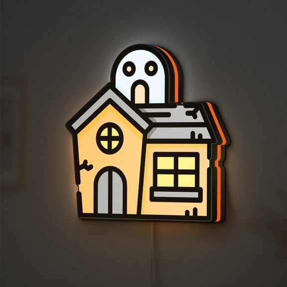 Haunted House LED Lightbox - Halloween Fantasy Phantom Castle Decor, Custom Led Sign for Home Office Shop Decor (Height 8 inch, 20cm)