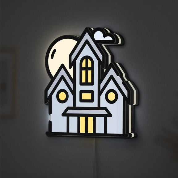 Haunted House LED Lightbox - Halloween Medieval Castle Decor, Custom Led Sign for Home Office Shop Decor (Height 24 inch, 60cm)