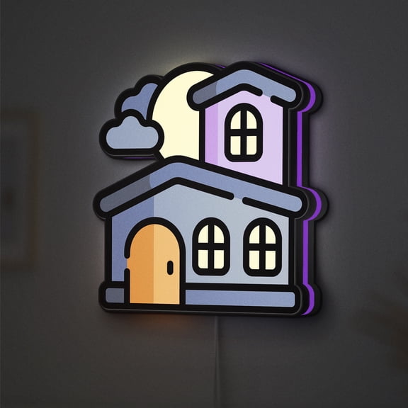 Haunted House LED Lightbox - Halloween Spooky Horror Decor, Custom Led Sign for Home Office Shop Decor (Width 12 inch, 30cm)