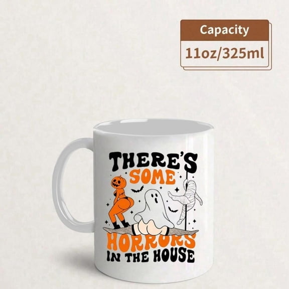 Haunted House Party Mug Glow Pumpkin Mummy Design Durable Ceramic Coffee Cup Hot Cold Drinks Halloween Christmas Easter Thanksgiving Birthday Gifts Ha