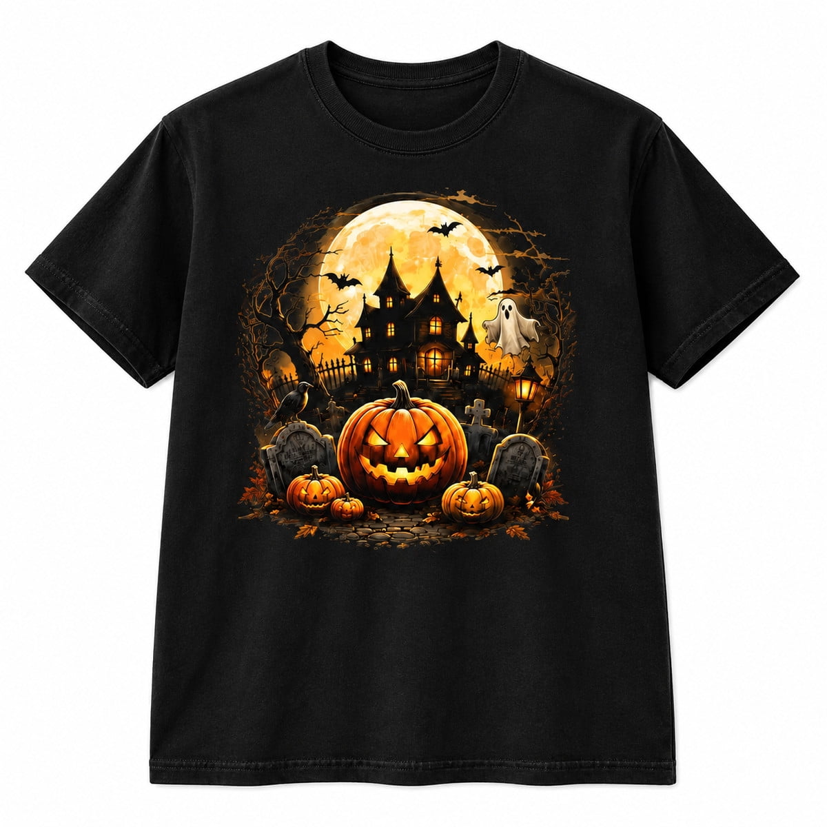 Haunted House Pumpkin Full Moon Horror Halloween Graphic T-Shirt ...