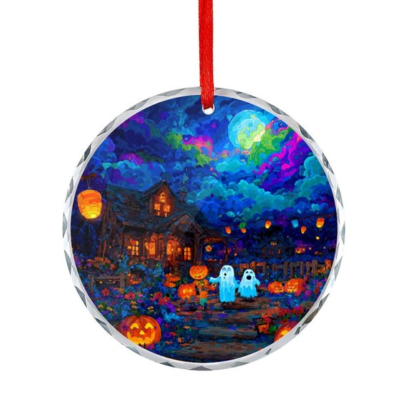 Haunted House Pumpkins Crystal Glass Christmas Ornament Rustic Halloween Christmas Ornaments 2025 Hanging Craft Collectibles for Xmas Trees Home Party Gifts