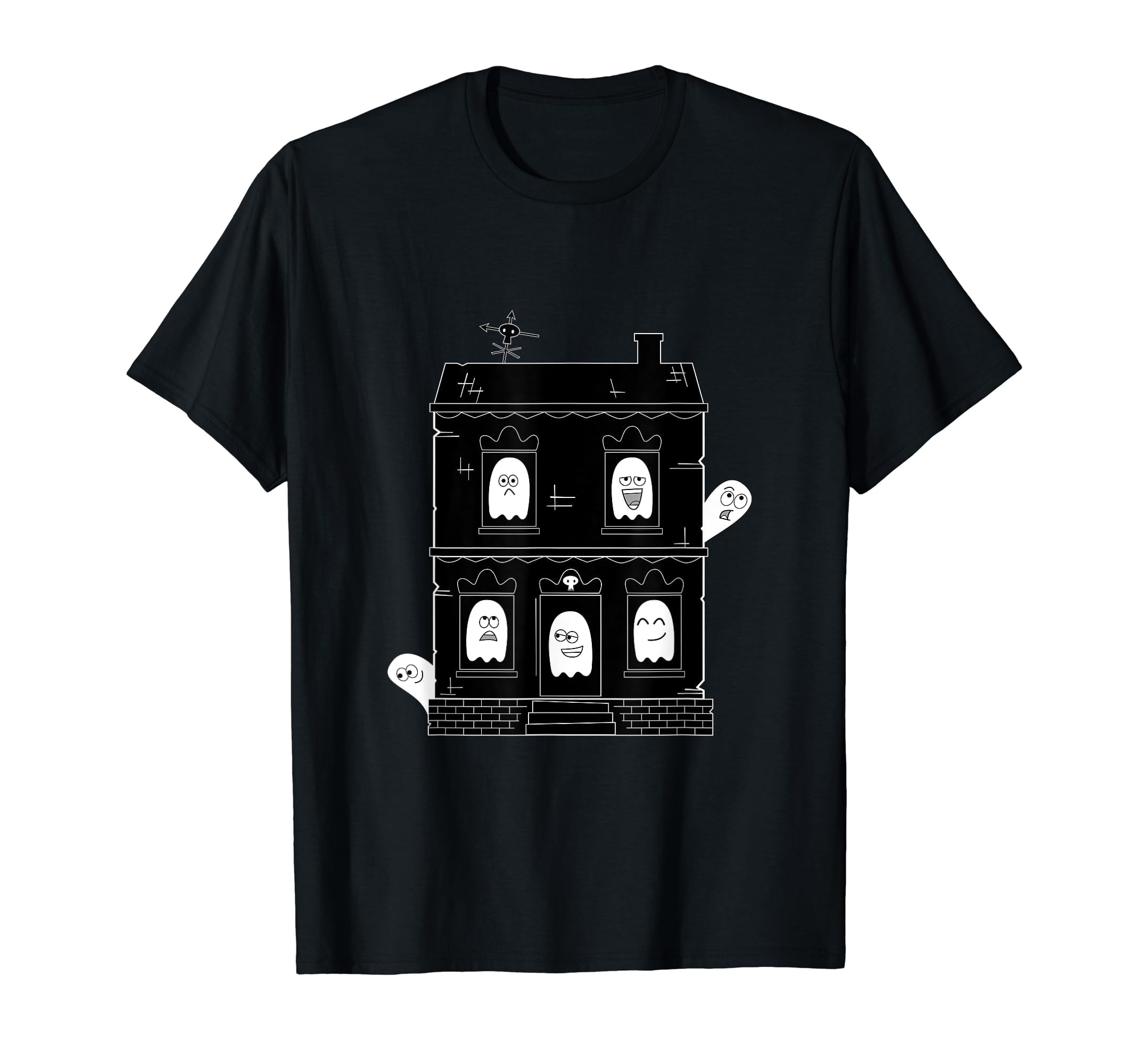 Haunted House, Spooky Cute Ghost Mansion Short Sleeve T-Shirt Black Tee ...