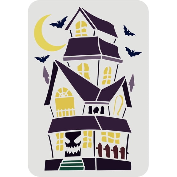 Haunted House Stencil 11.7x8.3 inch Reusable Stencils Mylar Template in Large Sizes for Painting Crafts Art Projects Wood Wall DIY T-Shirt Home Decor colorful
