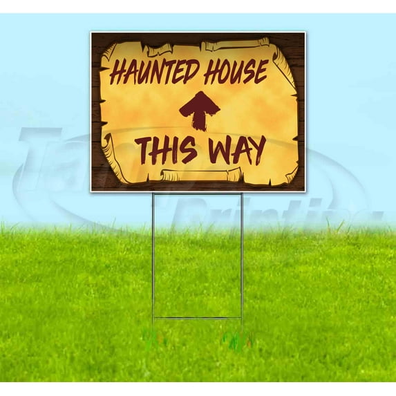 Haunted House This Way Up Scroll (18" X 24") Yard Sign, Includes Metal Step Stake
