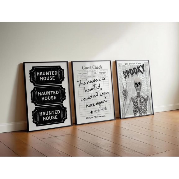 Haunted House Ticket Stub Poster, Spooky Newspaper Wall Art, Trendy Guest Check Poster, Skeleton Decor Gothic Printed Poster, Poster Only