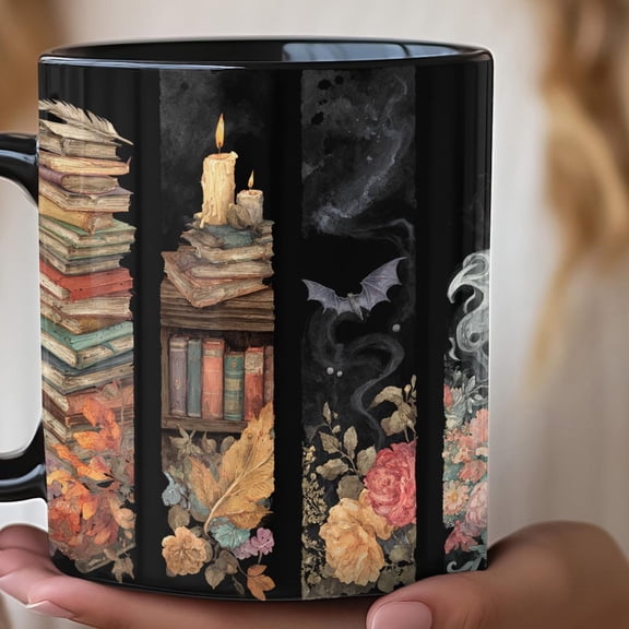 Haunted Library Brushstrokes, Halloween Cup, Spooky Coffee Mug, Gothic Books Mug, Creepy Drinkware, Scary Kitchen Decor, Witchy Vibes