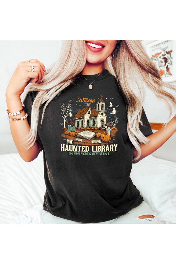 Haunted Library Spooky Readers Shirt Season Graveyard Book Lovers Gothic Inspired Librariancore T-Shirt For Spooky Season Book Nerd Tee