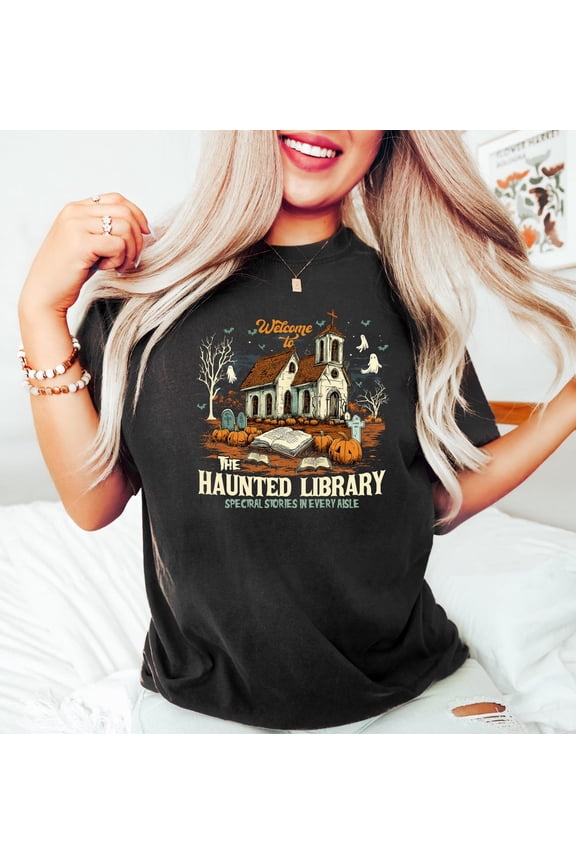 Haunted Library Spooky Readers Shirt Season Graveyard Book Lovers Gothic Inspired Librariancore T-Shirt For Spooky Season Book Nerd Tee