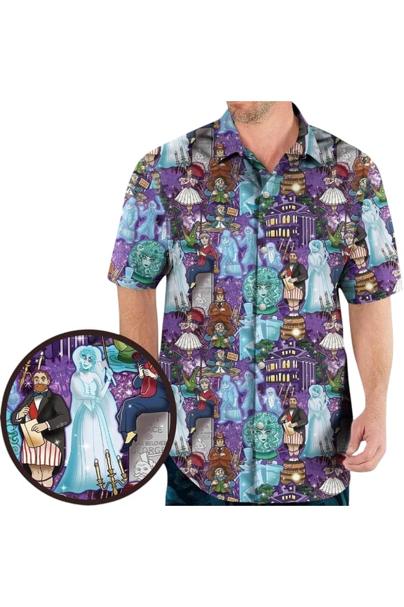 Haunted Mansion Hawaiian Shirt, Hitchhiking Ghosts Button Up Shirt, Disneyland Aloha Shirt Men, Horror Movie Vacation Shirt