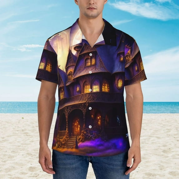 Haunted Mansion Hawaiian Shirt Man Beach Vintage Print Casual Shirts Short Sleeve Fashion