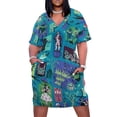 thumbnail image 1 of Haunted Mansion Plus Size Summer Dress Women Casual Printed V Neck Short Sleeve Hawaii Boho Beach T Shirt Dress, 1 of 8