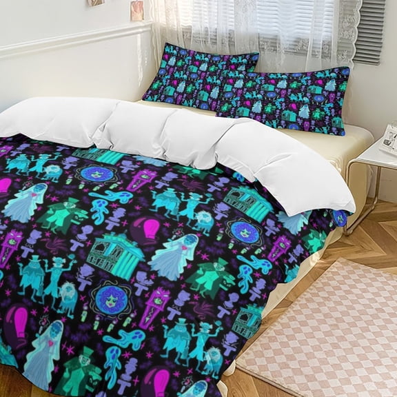 Haunted Mansion Set Duvet Cover Themed Multicolor Polyester Bedding Set Duvet Cover for Twin Size