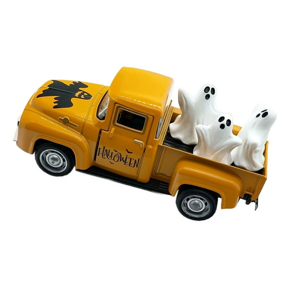 Haunted Metal Truck Halloween Collectible Alloy Car Model with Removable Ghostly Miniature Ornament Home Decors Gift