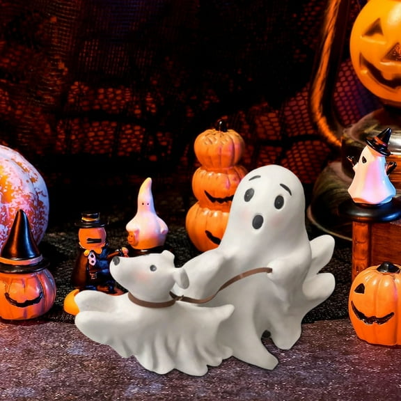 Haunted Pet Lover Statue - 6 Inch Ghost Walking Dog Resin Figurine for Halloween Home Decor 2025 (Memorable Gift & Conversation Piece)