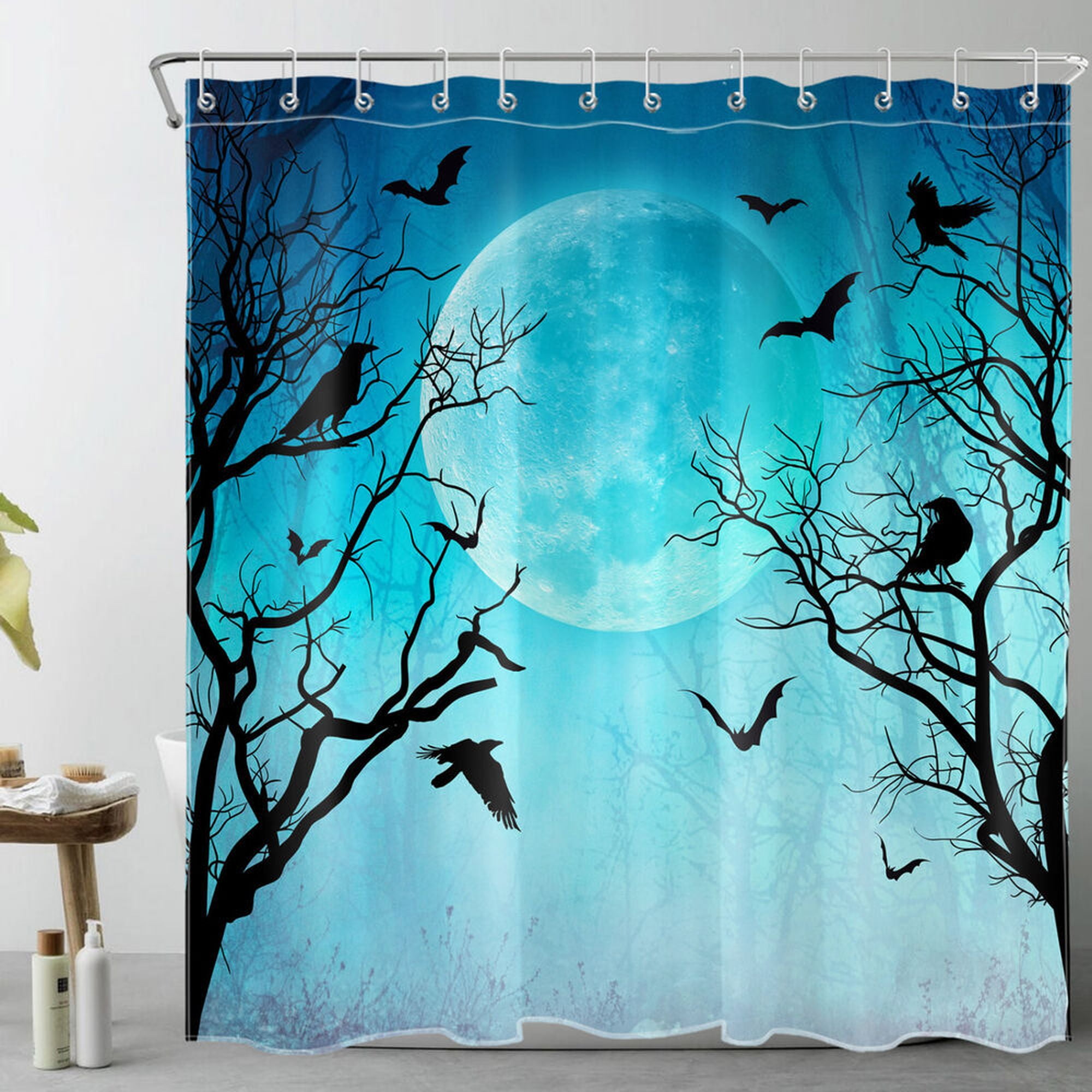Haunted Raven Shower Curtain for a Spooky Halloween Bathroom