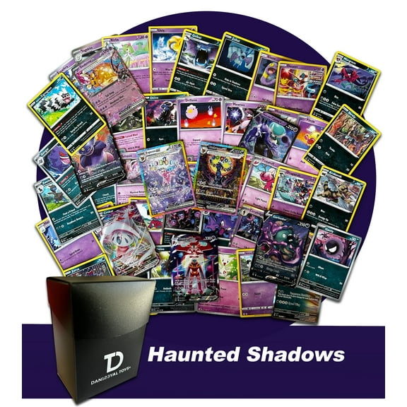 Haunted Shadows Bundle Pokémon Compatible TCG Random Assortment || Guaranteed Grass or Fighting Ultra Rare + 20 Grass or Fighting Pokémon Compatible Cards + Dan123yal Deck Box