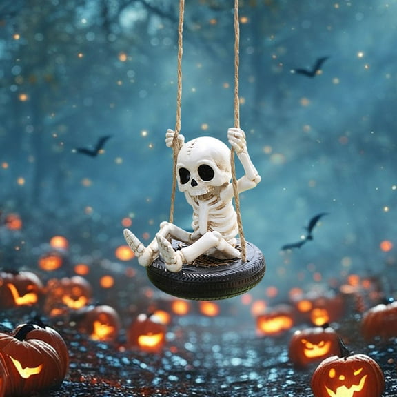 Haunted Skeleton Tire Swing - Lifelike Hanging Halloween Decor for Yard, Porch & Party, Outdoor Durable Scary Decoration with Adjustable Rope