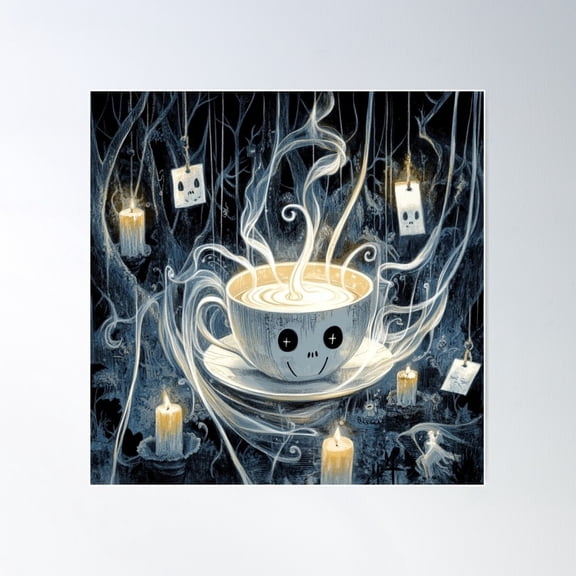 Haunted Teacup Collection – Spooky & Whimsical Brews 1 Poster Wall Art, Modern Wall Decor For Living Room Bedroom, 16x16 UNFRAMED
