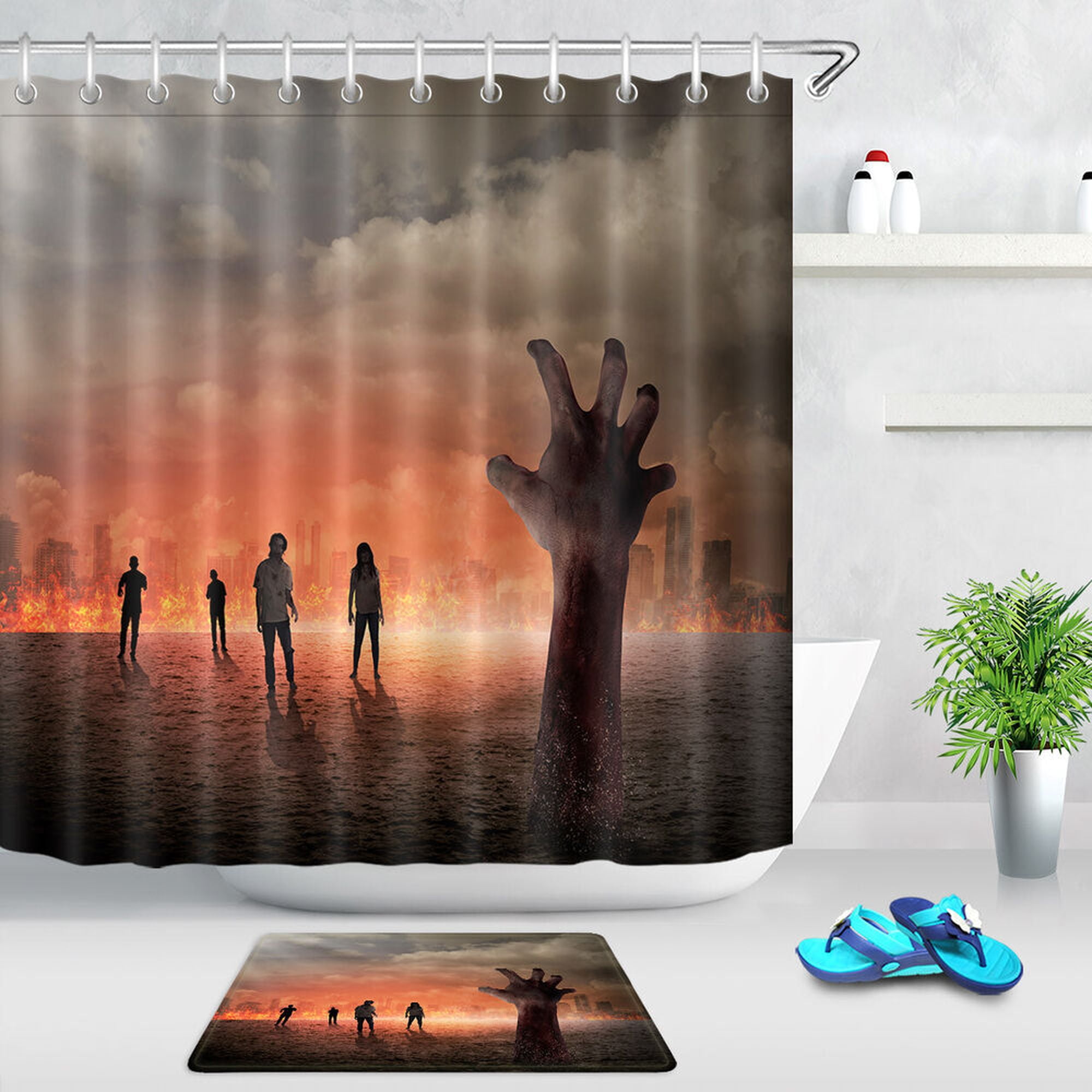 Haunted Zombie Hand Shower Curtain Perfect for Spooky Bathroom Decor