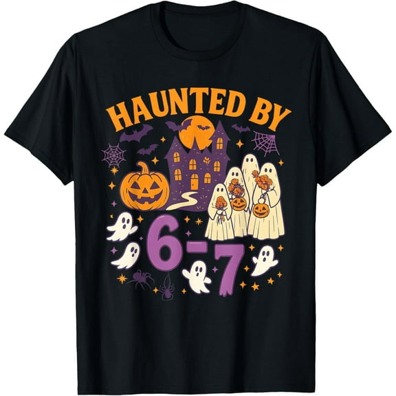 Haunted by 6 7 Halloween Meme Ghosts Pumpkins Scary House T-Shirt
