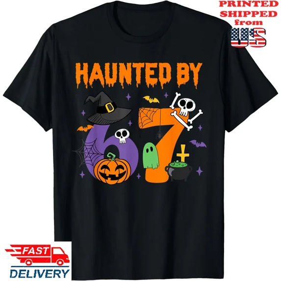 Haunted by 67 – Funny Six Seven Meme 6 7 Halloween Costume T-Shirt, Unisex Tee