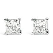 Haus of Brilliance 14K White Gold 1.0 Cttw Womens Princess Cut Lab Grown Diamond Solitaire Stud Push Back 4-Prong Earrings (F-G Color, VS2-SI1 Clarity)