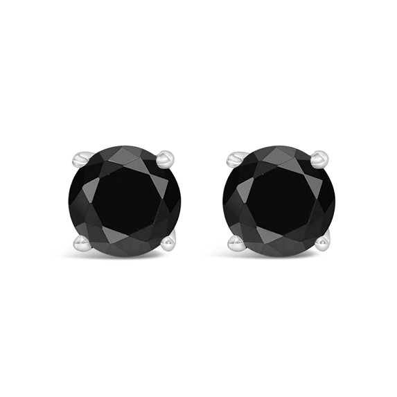 Haus of Brilliance 14K White Gold 5.00 Cttw Womens Round Cut Color treated Natural Diamond 4-Prong Settings Screw On Rhodium Plated Classic Stud Earrings (Black Color, I2-I3 Clarity)
