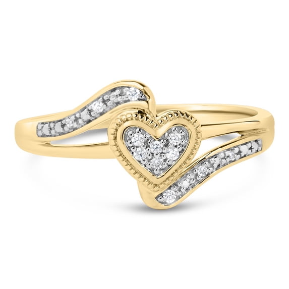 Haus of Brilliance 14K Yellow Gold Plated .925 Sterling Silver 1/20 Cttw Womens Round Cut Natural Diamond Pave Setting Flash Plated Filigree Heart Promise Ring (I-J Color, I3 Clarity) - Size 8